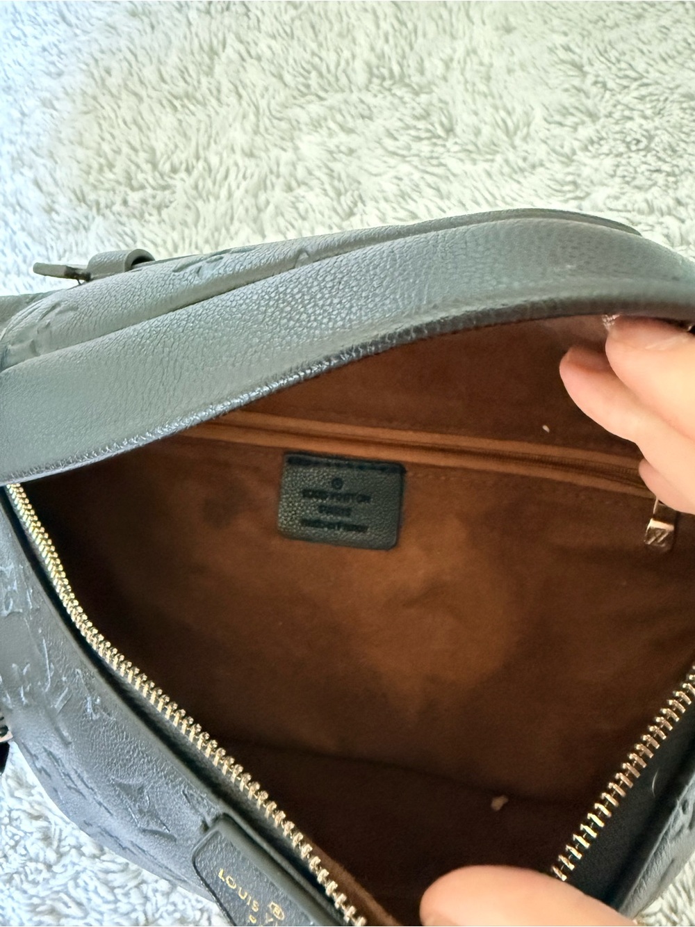 Luxe Designer Inspired Black Embossed Monogram Leather Bumbag - Picture 5 of 7